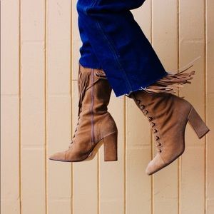 nine west fringe suede heeled boots